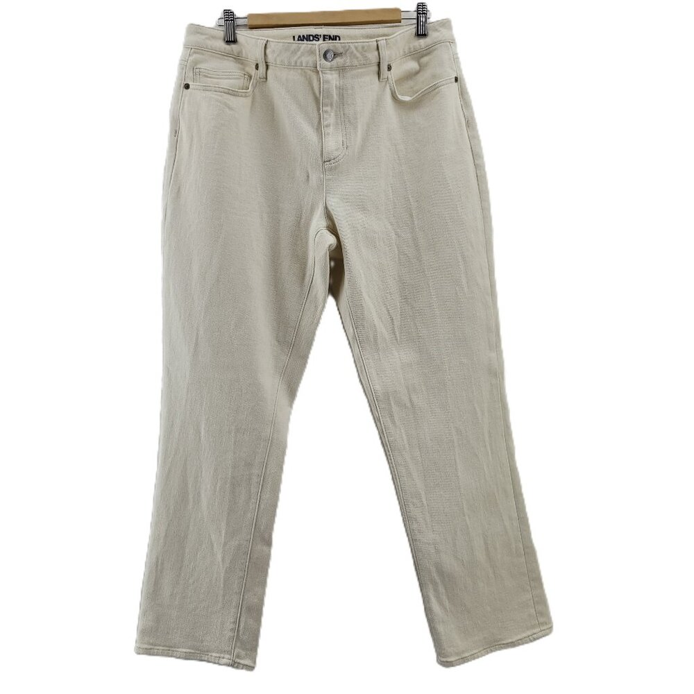 Lands End Jeans Women's 14 Ivory Cream Mid-Rise Straight Jean Cotton Denim Twill